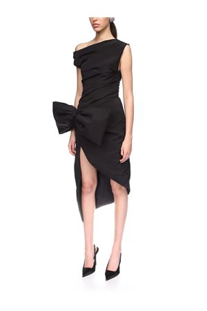 Drop Shoulder Midi Dress With Bow In Black DAVID KOMA | AW25DK48DBLACK